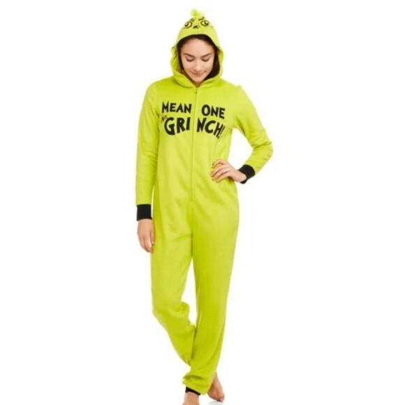 Dr. SEUSS Mean One Mr. Grinch Hooded Costume Cosplay Union Suit Pajamas Size S/C - Picture 1 of 4